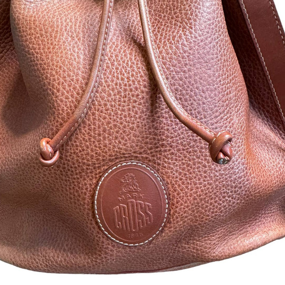 Vintage Marc Cross Tan Pebbled Leather Drawstring Bucket Bag Crossbody - Picture 3 of 11